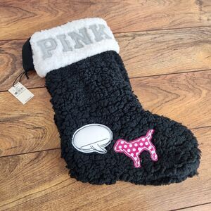 NWT Victoria's Secret PINK CHRISTMAS STOCKING Black w/ Dog Graphic NEW